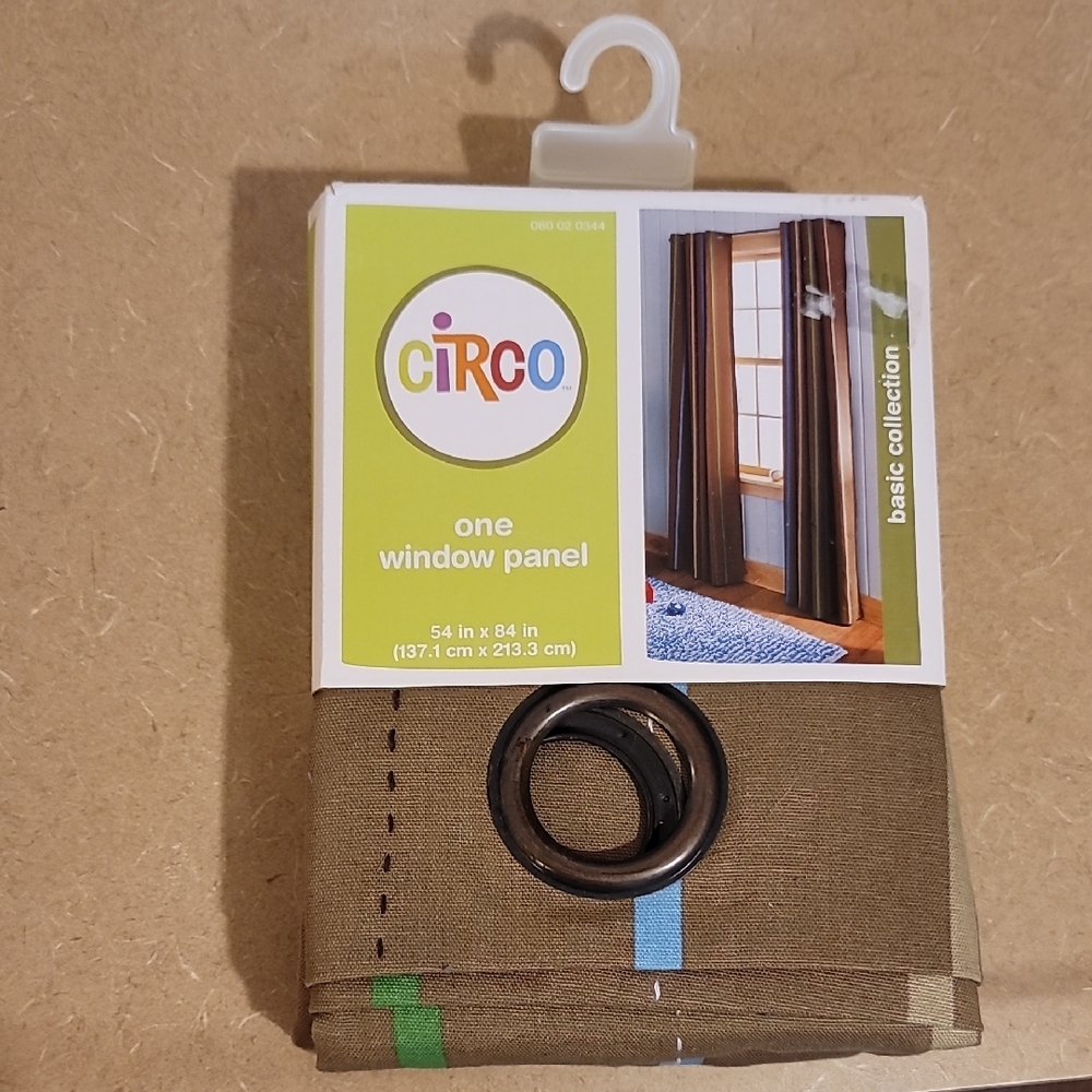 Circo Tan Window Panel with Blue and Green Stripes